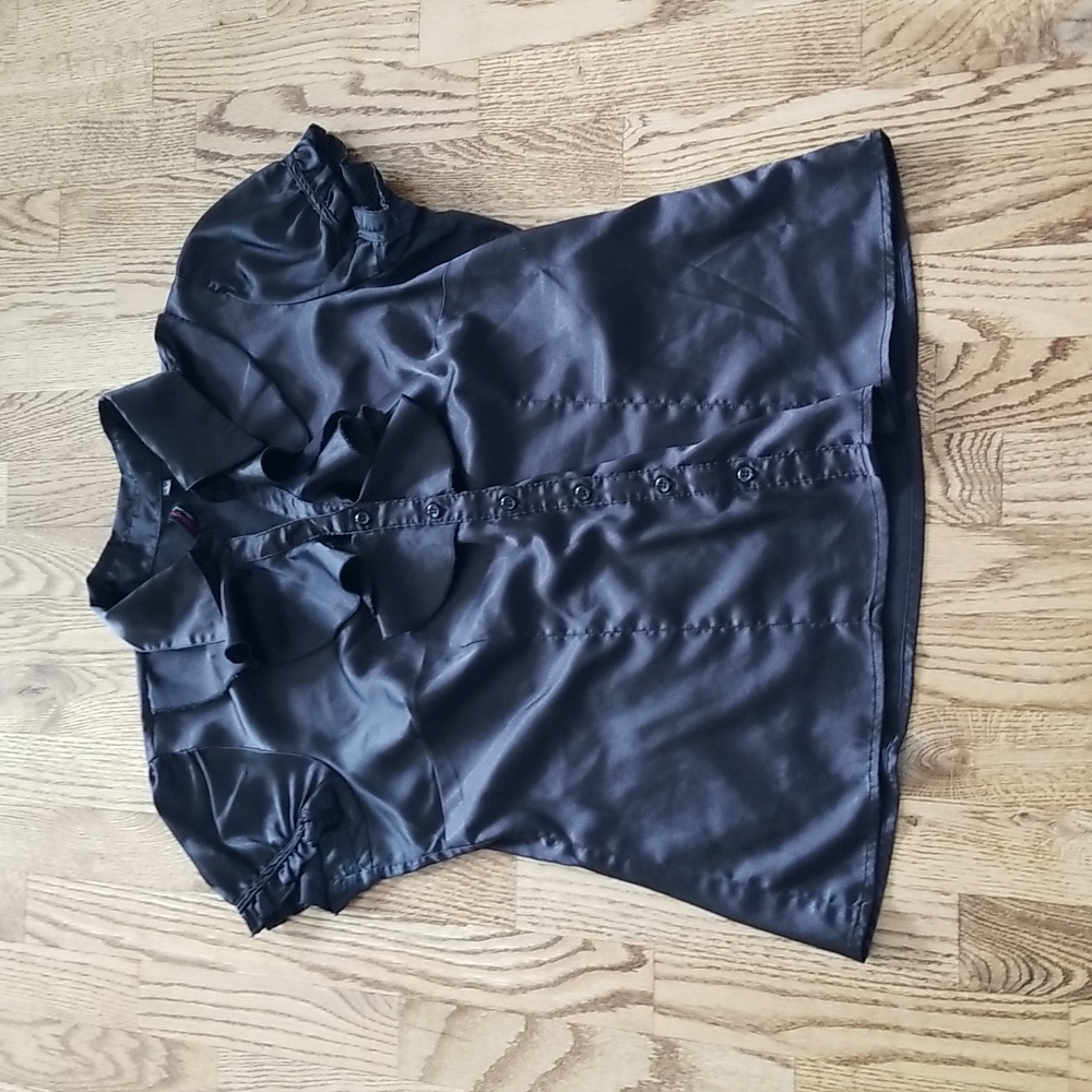 (L) Clothing Co. By Notations Satin Ruffle Blouse Puff Sleeve Goth Medievil